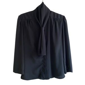 Gianna VTG Black 3/4 Sleeve Tie Neck Flowing Blouse M/L
